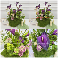 DKB Neuer 40cm Blumenstrauß mit Farbverlauf Lila Calla-Lilien und Moos Künstliche Blumenkugel für Tischdekoration
