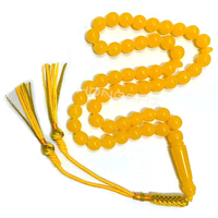 Tasbih en résine jaune avec pompons faits main, perles de prière