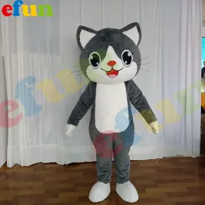 Efun adedi 1 adet özel karikatür komik gri kedi Cosplay kostümleri noel cadılar bayramı partisi için sevimli Anime kedi maskot