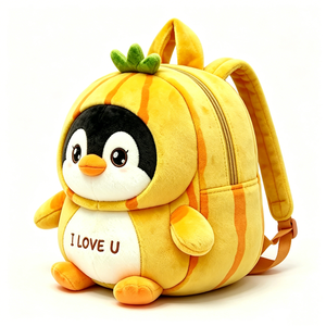 Mochila de pingüino con diseño de frutas, mochila de pingüino de peluche con diseño de piña, mochila de pingüino con rayas amarillas, mochila de pingüino de dibujos animados, mochila de animal lindo - Product Image 1