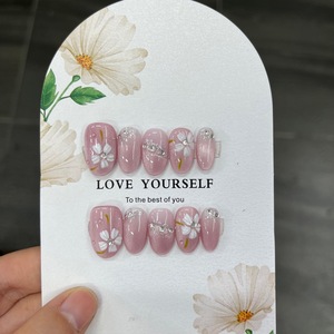 Venta al por Mayor 10 Piezas <span class=keywords><strong>de</strong></span> <span class=keywords><strong>Uñas</strong></span> Acrílicas <span class=keywords><strong>de</strong></span> Lujo <span class=keywords><strong>de</strong></span> Alta Calidad Pintadas a Mano en 3D Tipo Almendra y Stiletto con Pegamento en Gel Adhesivas Hermosas <span class=keywords><strong>Uñas</strong></span> Hechas a Mano - Product Image 3