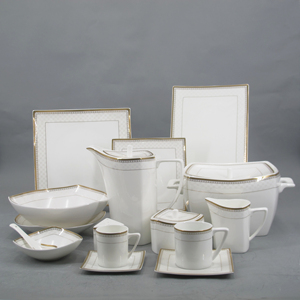 मध्य पूर्व चीनी मिट्टी के बर्तन का सेट 6 लोगों का उपयोग 66 पीसी नई हड्डी चीन पूर्ण decal गोल्ड डिजाइन सिरेमिक डिनर सेट - Product Image 4