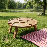 Table pliante en bois écologique moderne YOZON avec plateau central amovible et porte-verre pour le camping