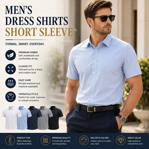 Camisas de Vestir para <span class=keywords><strong>Hombre</strong></span>, Manga Corta, Formales, Casuales, Corte Clásico, con Botones, para Oficina y Negocios, con Bolsillo en el Pecho, Resistentes a las <span class=keywords><strong>Arrugas</strong></span> - Product Image 1