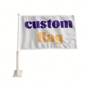 Wholesale Custom Sublimation Knitted Polyester Car <b>Flag</b> with Window Clip Pole Outdoor Decoration with Custom Logo - Product Image 5