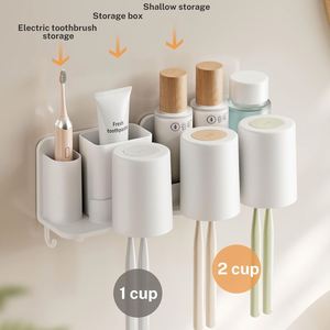 Portable Plastic Three-piece Set Modern <b>Wall</b>-<b>Mounted</b> <b>Toothbrush</b> <b>Holder</b> with Toothpaste Dispenser Cups - Product Image 3