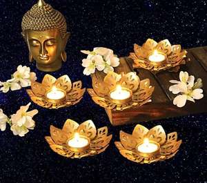 Ensemble de bougeoirs lot de 4 bougeoirs chauffe-plat floraux ensemble de bougeoirs décoration de la maison indienne bougeoirs chauffe-plat Diwali Pooja - Product Image 4