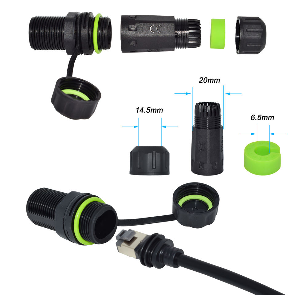 M20 IP68 Waterproof RJ45 CAT6A Shielded Panel Mount Feedthrough Connector
