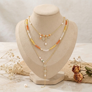 Set di Collane Stratificate Boho di Lusso Placcate in Oro 18K per Donne, Girocollo con Perline di Cristallo Giallo Citrino, Ciondolo a Stella, Collana a Y con Perle ABAS - Product Image 1