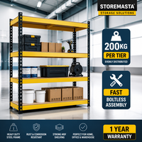 Étagère de stockage métallique à longue portée, réglable, jaune et noire, de capacité moyenne, à 3 niveaux, pour centre logistique
