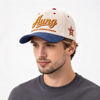 Casquette de baseball 5 panneaux en velours côtelé de luxe personnalisée, avec visière incurvée, broderie 3D du logo, style streetwear décontracté, pour marque de boutique