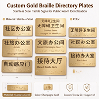 Plaques de signalisation tactile en acier inoxydable finition or, personnalisables, avec points en relief, pour marquage des espaces publics et zones de service