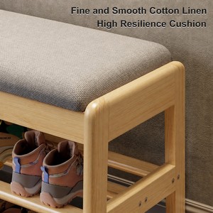 Banc à chaussures d'entrée en bambou avec coussin et couvercle relevable pour couloir, buanderie, <span class=keywords><strong>chambre</strong></span> – Organisateur de chaussures - Product Image 4