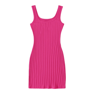 Women's Sleeveless Solid Color Rib-Knit Bodycon Mini Dress Elastic Fit Breathable England Style for Spring Casual Simple Style - Product Image 1