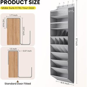 Over The Door <b>Shoe</b> Organizer 16-20 Pairs Grey Oxford Fabric Clear Pockets Hanging Rack For Closet Door <b>Shoes</b> Handbags - Product Image 5