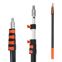 Perche télescopique en aluminium avec clips de verrouillage orange, perche d'extension universelle avec embout à vis métallique, poignée confortable pour le nettoyage léger