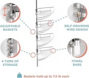 Nhà căng thẳng cực tắm Caddy 4 giỏ kệ với được xây dựng trong khăn thanh - Product Image 2