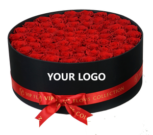 Scatola Rotonda con 100 Rose Stabilizzate Eterne di Grande Formato, Logo Personalizzato, Lunga Durata 3-5 Anni, per San Valentino e Natale - Product Image 1