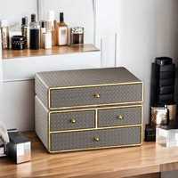 FRINS Promotion : Organisateur de bureau en cuir PU avec tiroirs, pour maquillage, cosmétiques et papeterie, avec compartiments de rangement mobiles et élégants pour rouges à lèvres
