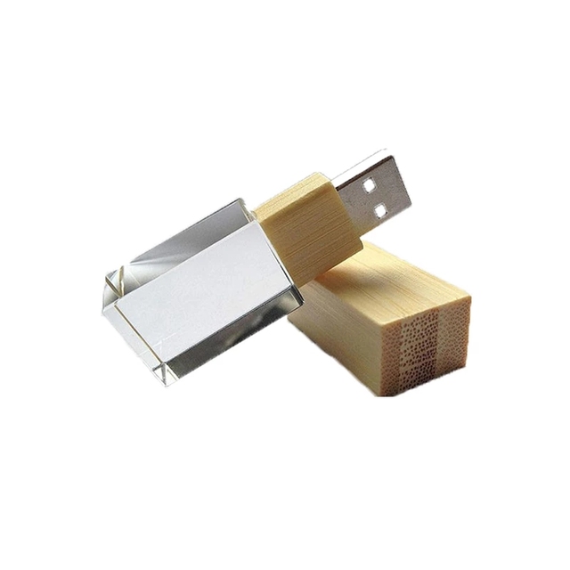Hot Selling Glass Crystal USB Flash Drive With LED Light up 16GB 32GB 8GB Pendrive for Wedding Gift Photography Custom Logo