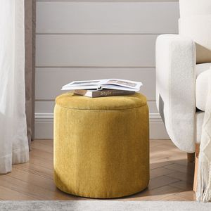DB 2-Piece Set Round Chenille Storage Ottoman with Drum Shaped Small Stool MDF Made <b>Desktop</b> for Bedroom <b>Application</b> - Product Image 3