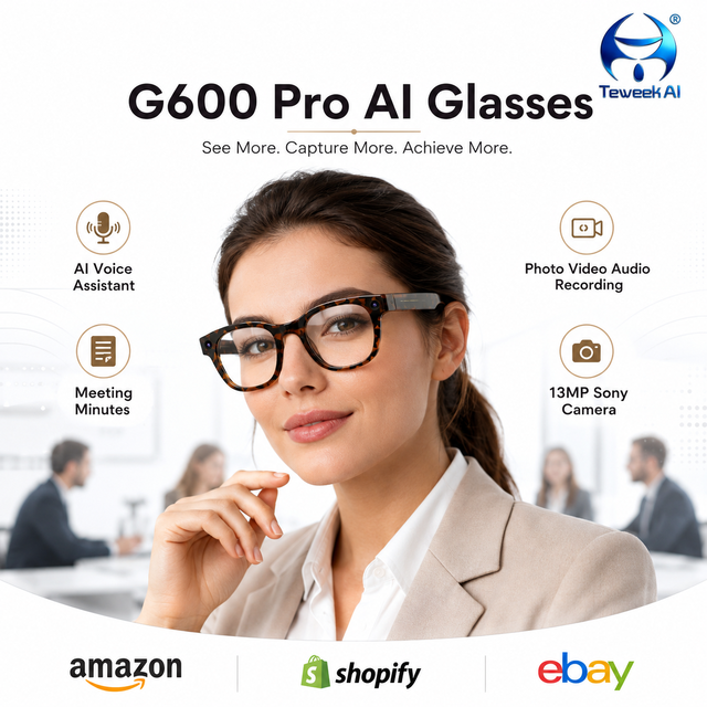 G600 Pro AI Glasses Camera Smart for Eyewear Selfie Monitor Screen 13MP Video Recording Audio Voice Assistant Dual Band