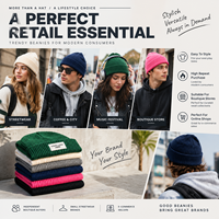Bonnet tricoté vierge en gros, bonnet d'hiver côtelé à revers, logo brodé personnalisé, faible MOQ, prêt pour les marques streetwear