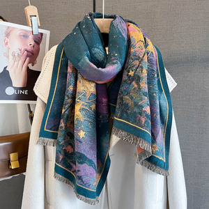 Estilo Vintage elegante pintura al óleo patrón Floral imitación Cachemira cálida bufanda vestido <span class=keywords><strong>de</strong></span> noche abrigos capa Pashmina chales invierno - Product Image 4