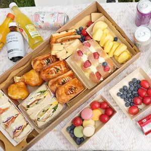 Ready Bulk Wholesale Kraft Paper Transparent Fruit Wine Gift Bakery Food Box Takeout Grazing Box With Clear Lid