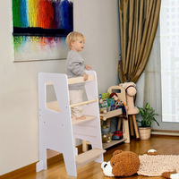 Tour d'apprentissage en bois pour enfants, tabouret d'aide en cuisine pour tout-petits, tour d'apprentissage Montessori réglable avec barre de sécurité