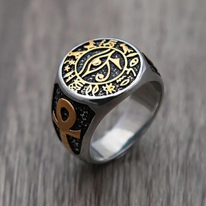Anillo de acero inoxidable con ojo de Horus de Yunnique, color dorado, estilo faraónico egipcio vintage para hombre, regalo de joyería - Product Image 2
