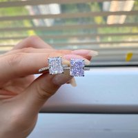 Bague de fiançailles en zircon taille radiant, plaqué rhodium, argent sterling 925, sertissage en canal, 4 carats, 8*10mm, pour mariage romantique