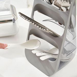 Three-Tier Non-Folding <b>Kitchen</b> Partition Chopsticks Cutlery <b>Storage</b> Rack Dustproof Multifunctional Organizing Plastics - Product Image 4