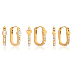 U-Shaped Huggie Earrings With Rhinestones Stainless Steel Channel Setting Everyday Wear Women's Jewelry - Product Image 4