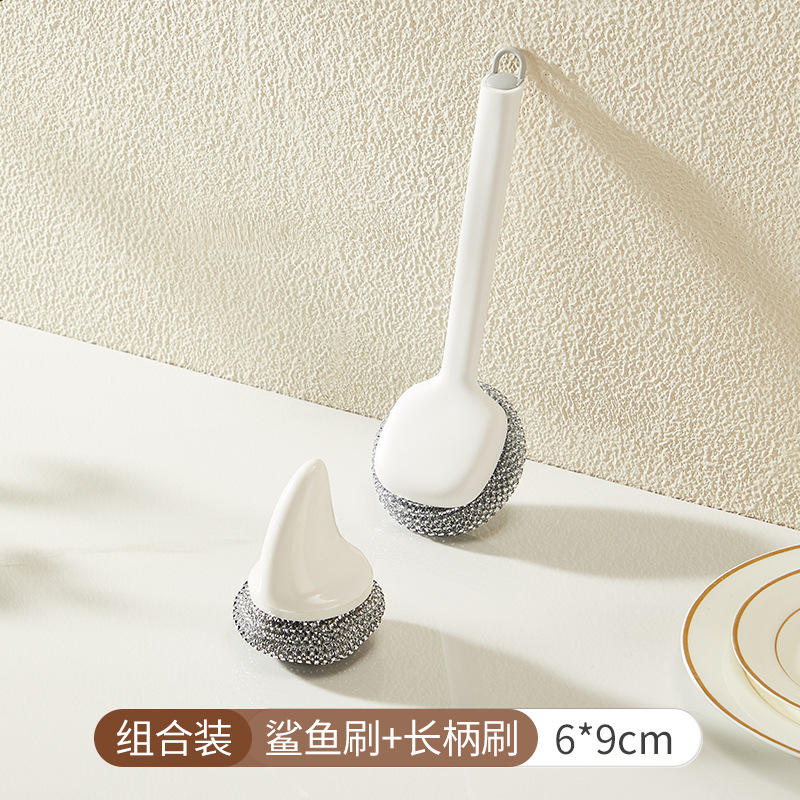 Brosse à pot à long manche, brosse en forme de requin [blanc laiteux]