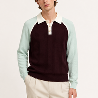 Polo décontracté pour homme, style rétro preppy, color block, manches raglan, pull en maille côtelée, logo personnalisé, vente en gros
