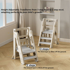 Tour d'apprentissage pliable pour tout-petits, marchepied réglable en hauteur avec barrière de sécurité, échelle pour enfants pour <span class=keywords><strong>cuisine</strong></span> et salle de bain - Product Image 2