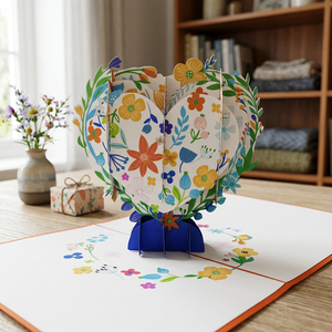 Best Seller Green <b>Heart</b> Flower 3D Pop-Up <b>Card</b> Handmade Paper Cutting Custom Offset Printing Vietnam Top Trending Gift Viet-craft - Product Image 3