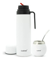 Ensemble complet de maté moderne de 1 litre + 4 oz, comprenant une gourde à maté, un thermos, une bombilla et une brosse de nettoyage, en acier inoxydable 304 18/8 de qualité
