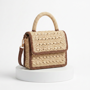 Sac à bandoulière vintage bohème en raphia tressé à la main, avec fermeture magnétique et deux anses, idéal pour l'été, la plage et les voyages - Product Image 3