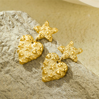 Boucles d'oreilles Novirassine de luxe en acier inoxydable plaqué or, motif cœur et étoile texturé, pour femme, usage quotidien