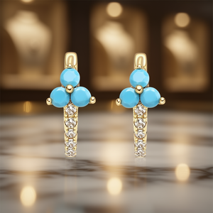 Orecchini E3163 in Oro con Diamanti e Pietre Turchesi, Taglio Brillante Rotondo, Diamanti Naturali, Stile Trendy per Uso Quotidiano Femminile - Product Image 2