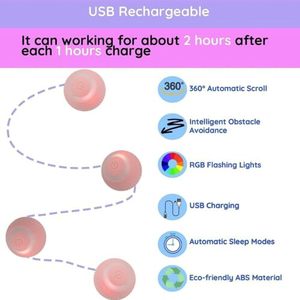Balle roulante automatique à rotation 360° avec recharge USB, jouet d'exercice pour animaux de compagnie, balle intelligente pour chat, jouets de poursuite - Product Image 3