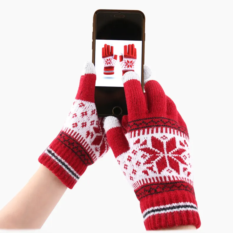Custom label christmas knitted gloves unisex winter warm touch screen gloves