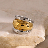 Bague J&D bicolore à couches superposées, en acier inoxydable 18 carats, design épais or et argent mélangés