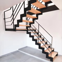 Design personnalisé Prix d'usine Escalier à double limon Escalier à double plaque avec rampe et poteaux en câble métallique