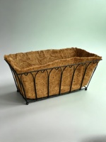 Jardinière rectangulaire noire en ciment avec doublure en fibre de coco, sculptée à la main, style américain, bac décoratif pour fenêtre, pot de fleurs de jardin