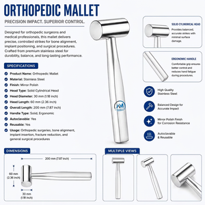 Instrumentos Médicos Al Mida, Martillo Ortopédico de Acero Inoxidable, Herramienta Quirúrgica Manual, Clase I, Certificado CE - Product Image 6