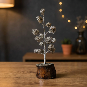 Árbol de pirita hecho a mano, árbol de pirita con alambre plateado, piedra semipreciosa, bonsái, adorno decorativo para el hogar - Product Image 1