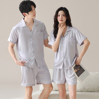 Pyjamas d'été en soie pour femmes, shorts à manches courtes, ensemble de vêtements d'intérieur pour couples de la même couleur avec cardigan à revers